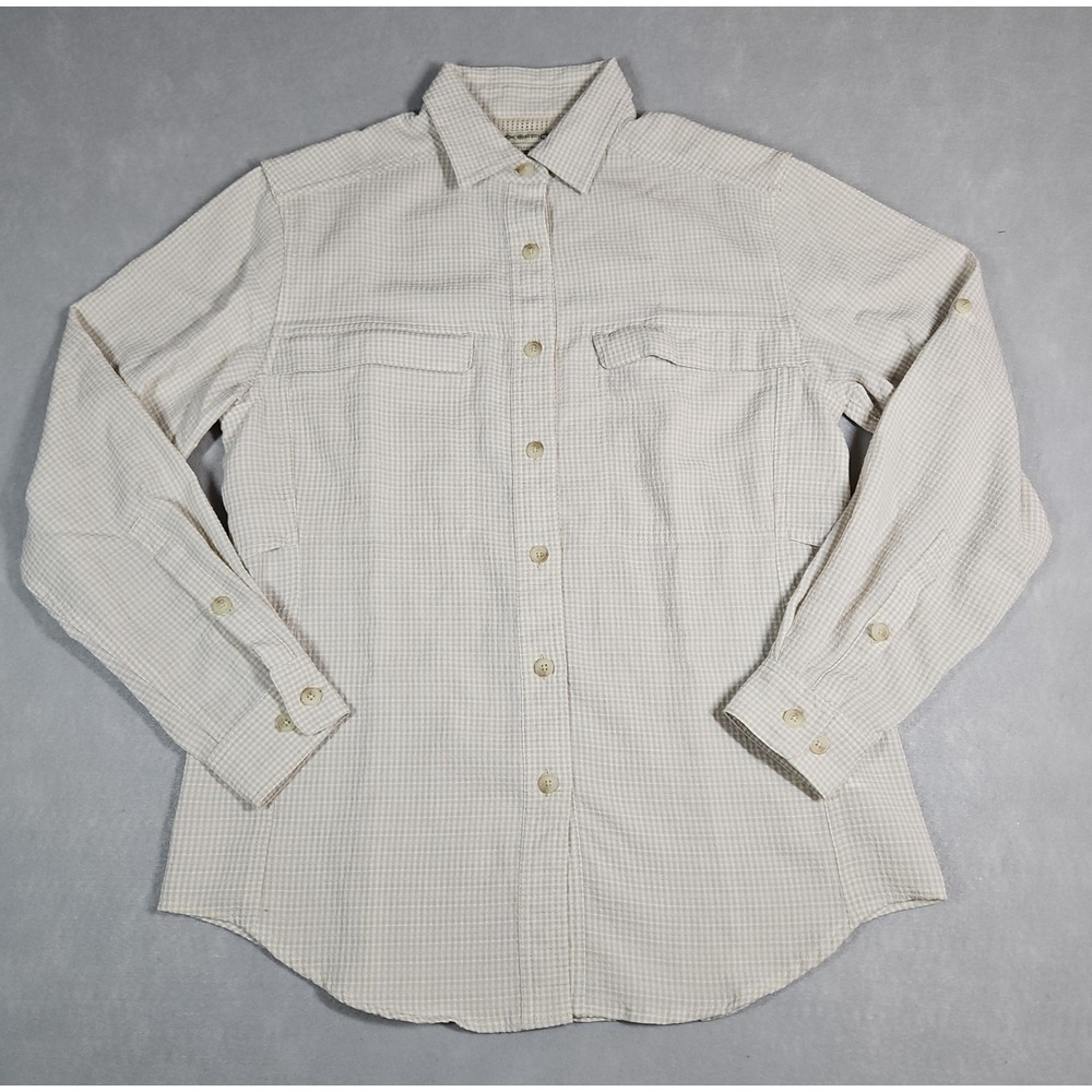 ExOfficio Womens Beige Plaid Vented Button Up Outdoor Shirt Size XS